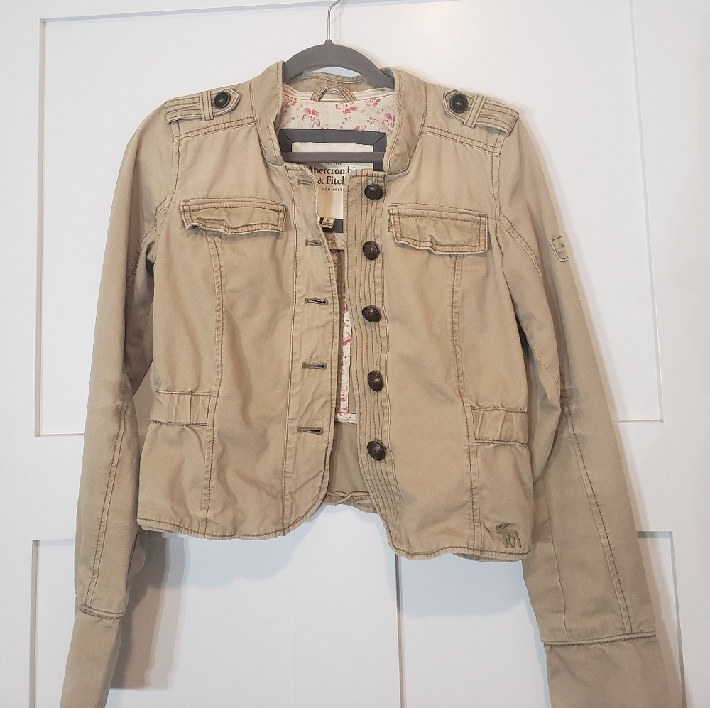 Abercrombie & Fitch Military Jacket Button Down Chest Snap Pockets Tan S… - Picture 2 of 16